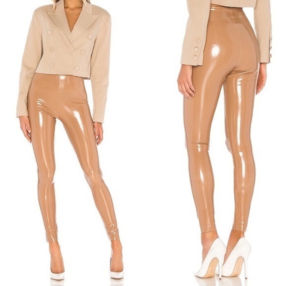 Commando Pants - COMMANDO Beige Classic Patent Faux-Leather Firming Pants Leggings size L